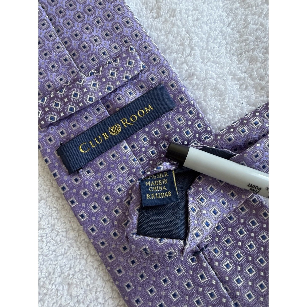 Club Room	Lavender Square Medallion Woven Motif Jacquard Silk Tie Necktie Long
